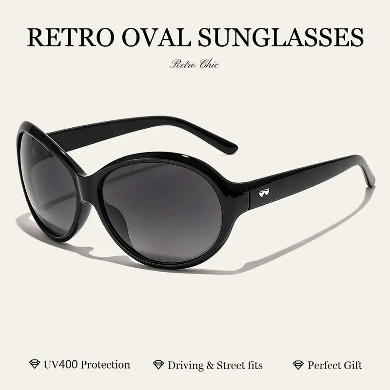 Women's Vintage Chic Oval Sunglasses, UV400 Protection Lightweight Shades for Driving & Daily Street Wear, Ideal Gift