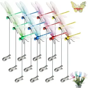 12 Pack Dragonfly Clip,3D Dragonfly Garden Stakes Decor,Fly Deterrent,Dragonfly Humming Bird Stakes,Deer and Horse,Bird and Fly Scare Devices for Indoor Outdoor Garden