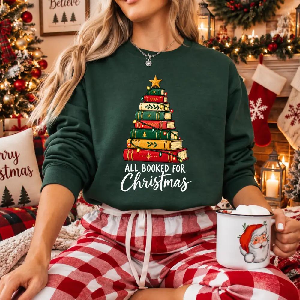 All Booked for Christmas Sweatshirt, Christmas Book Lover Shirt, Cute Holiday Reading T-Shirt, Bookish Christmas Gift for Readers, For Men and For Women