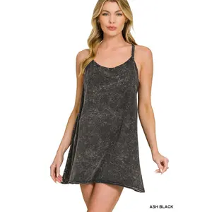 Zenana Crinkle Washed Mini Dress w/ Built-In Romper Liner