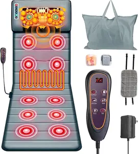 Full Body Massage Mat with Heat Two Earplugs- 10 Vibration Motors & 9 Modes,Back/Neck Massager Chair Pad, with Neck Pillow Timer Anti-Slip Bottom Gifts for Stress Relief(Advanced)