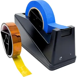 Tape Dispenser, Large Weighted Desktop Tape Holder with  Heavy Base for -Handed Use, Masking Tape, Painters Tape, Heat Tape & Kapton, Fits 1" & 3" Core Rolls, Black