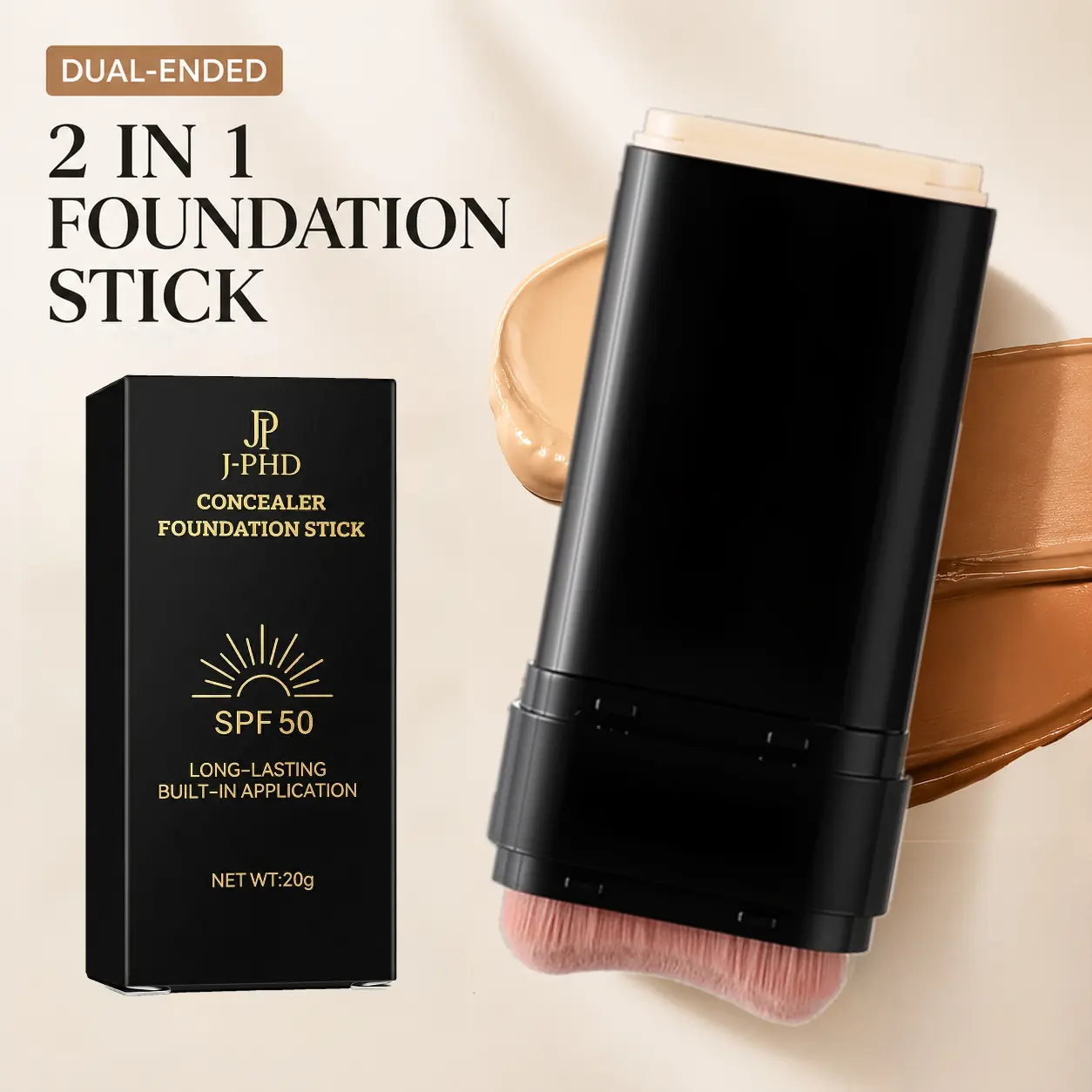 Foundation Stick,2 in 1 Dual-Ended Long-Lasting & Waterproof Concealer Korean Foundation Contour Sticks,Contouring Foundation with Brush,Full Coverage Matte Finish for Face Makeup