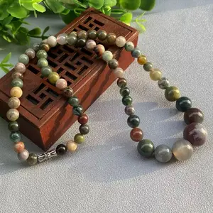 Attach Wealth Money Necklace Simple Style Graduated India Agate Beaded Stretch Unisex Jewelry for Personal Strength Wellness Wealth and Good Fortune Natural Stone Bead Necklace Ideal for Thanksgiving Day