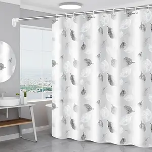 Leaf Pattern Shower Curtain, Waterproof Shower Curtain Liner with Metal Grommets, Durable Bathroom Curtain with Plastic Hooks, Bathroom Decor Supplies, Bathroom Decoration Accessories, Shower Curtain Rod