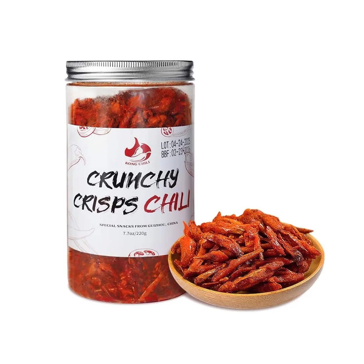 KONGCHILI Chinese Spicy Crispy Chili Snack with Sesame Seeds,Crispy Fried Spicy Chips, No MSG, Zero Sugar,Halal Certified Vegan Snack,Ready To Eat, 7.7oz,220g,Gourmet Crunchy Chili Crisp for Gifting & Parties
