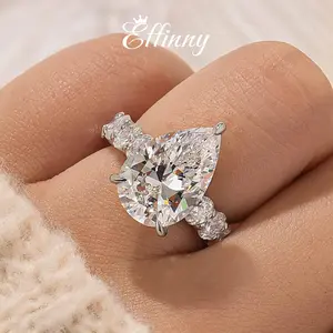 Effinny Jewelry 5.0ct Pear Cut Engagement Ring, 925 Sterling Silver Promise Ring, 5A Cubic Zirconia Bridal Ring for Women, Wedding, Travel