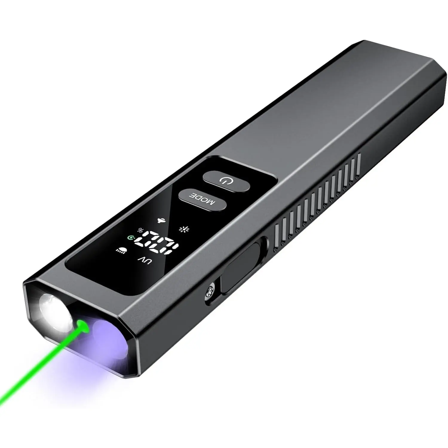 Flat EDC Flashlight Rechargeable with 4 Light Sources: Green Beam, UV Light, White LED Combo, Side Floodlight Combo, 600 Lumen Slim Small Pocket  Flashlight with Storage Case, Black