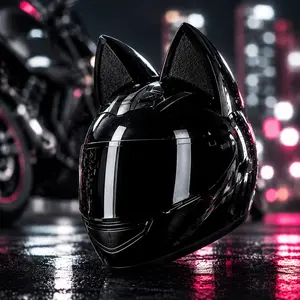 Cat Ear Motorcycle Helmet for Men and Women DOT FMVSS218 Approved and Certified Full Face Bike Helmet for All Seasons Stylish Riding Gear for Street Fashion Matching Couple Helmets for Riding Enthusiasts Trendy Protective Gear for Motorcyclists Bikers