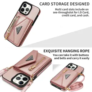 [Free/ship] For iPhone 16 15 14 13 12 11 Pro Max Luxury Envelope PU Leather Case Crossbody Lanyard Cover