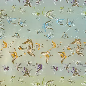 Wrapables 17" x 26" Butterfly Satin Brocade Decorative Gift-Wrapping Paper (Set of 3, Total 6 Sheets) - Blue Green Mist