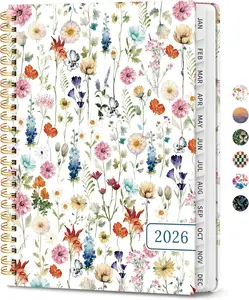 2026 Planner, Weekly and Monthly Calendar Planner for Women, Jan 2026 - Dec 2026, Hardcover Planning Agenda Book with Tabs, Spiral Bound, Inner Pocket, Perfect for School Office Supplies, 6.3" x 8.5" - Wildflowers