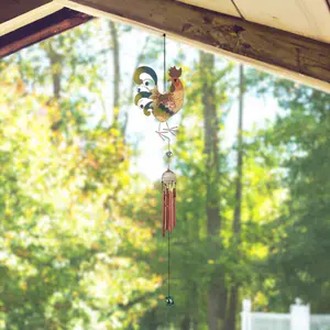 31" Long Rooster Copper and Gem Wind Chime Garden Patio Decoration