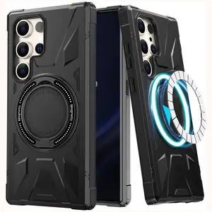 Strong Magnetic Phone Case with Built-in Kickstand, Shockproof Protective Phone Cover, Phone Accessories for Samsung Galaxy S25 Ultra S24 S23 S22 S21 Ultra Plus, Smartphone Casing