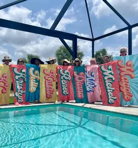 Personalized Beach Towel with Name Groovy Retro Style Custom Towel for Birthday or Vacation Gifts 100% Cotton Terry Back & 100% Polyester Print Side Measures 30" W x 60" L Perfect for Special Occasions Nostalgic Design Poolside Relaxation