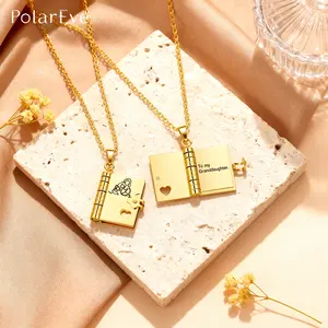 PolarEve Dainty Book Necklace for Granddaughter Unique Gift Hypoallergenic Stainless Steel Adjustable Charm Bracelet Set Waterproof Orange String Lights necklaces