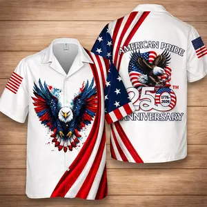 Patriotic USA Flag Shirt, American 250th Anniversary Eagle Shirt, Button Down Short Sleeve Pattern Hawaiian Shirt Man