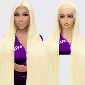 32Inch  200 Density 613  Lace Front Wig Human Hair Blonde Wig Blended Human Hair Straight 13X4 HD Transparent Lace Front Wigs Blended Human Hair Pre Plucked Blonde 613 HD Lace Frontal Glueless Wigs for Women