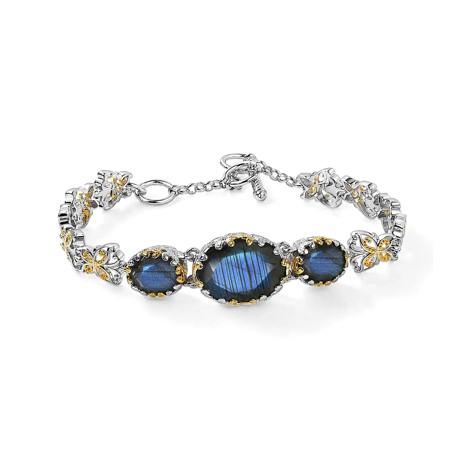 EverTrue Malagasy Labradorite Bracelet in 18K YG Plated and Platinum Bond (6.50-8.0In) 13.10 ctw
