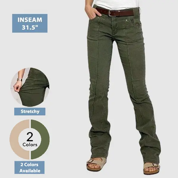 Flamingals Stitch Detail Mid Waist Bootcut Pants Womenswear Flamingals Stitch Detail Mid Waist Bootcut Pants Womenswear