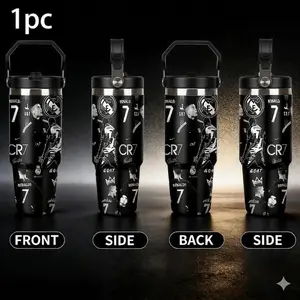 30oz Insulated Tumbler, CR7 Soccer Legend Graphic, Double Wall Vacuum Insulated with Straw, Stainless Steel, Ideal for Car & Gym, Perfect Holiday Gift for Soccer Fans