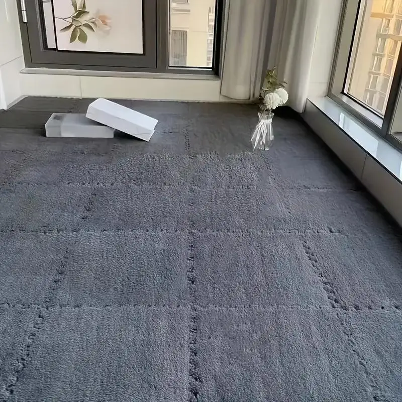 Solid Color Plush Puzzle Foam Rug Floor Seat Mat, 12pcs/set Square Interlocking Mat, Chill Room Accessories Comfort Pads Foam Floor Mat for Living Roo