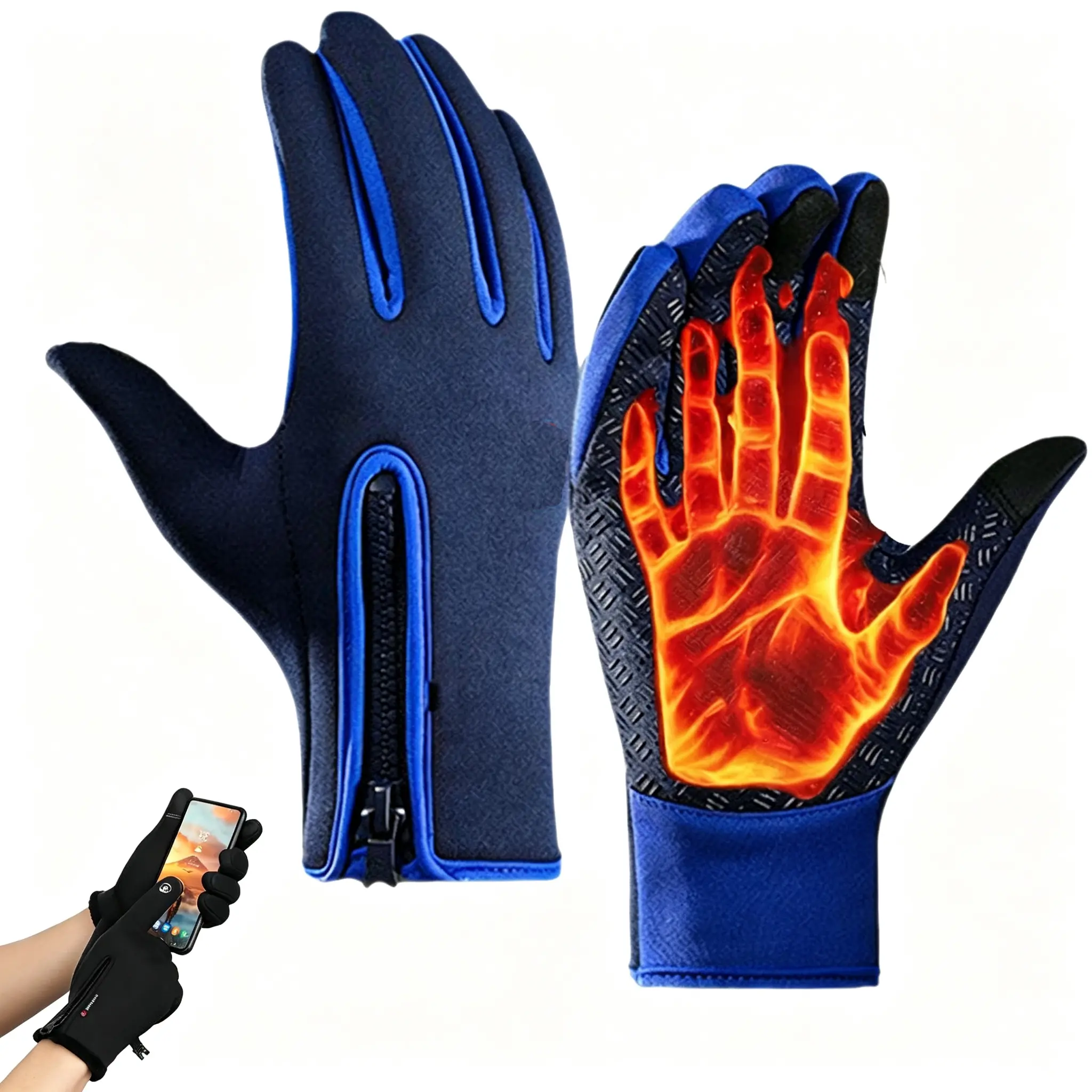 Unisex Winter Sports Gloves - Windproof, Water-Resistant, Full-Finger Fleece-Lined, Adjustable Zip, Strong Heat-Retaining, Antiskid Touchscreen Wearable Gloves for Outdoor Driving, Riding, Includes Gloves
