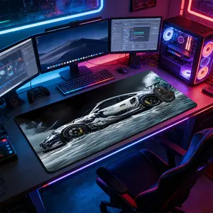 Monochrome Sports Car Water Splash Large Extended Gaming Mouse Pad, Extended Mousepad, Non-Slip Rubber Base Stitched Lock Edge Desk Mat, Minimalist Racing Design Desk Pad, Durable Computer Desktop Accessory for Home Office & Gaming Setup, Gift for Gamer