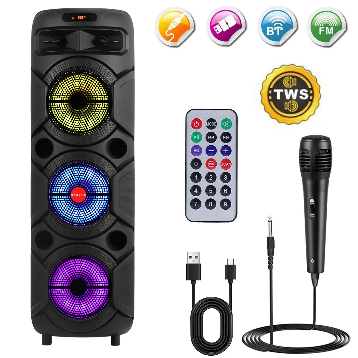 Triple 8inch Portable Bluetooth Speaker Wireless PA Speaker System With Microhpone Party Stereo Sound Box