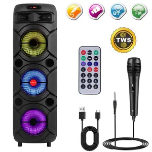 Triple 8inch Portable Bluetooth Speaker Wireless PA Speaker System With Microhpone Party Stereo Sound Box Triple 8inch Portable Bluetooth Speaker Wireless PA Speaker System With Microhpone Party Stereo Sound Box