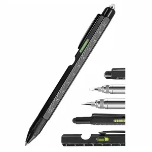 9-in-1 MultiTool Pen with LED Flashlight, Stylus, Level, Ruler, Bottle/Can Opener, Screwdriver - Heavy-Duty Metal Construction, -Slip Grip - All-in-One Pen for Engineering, Construction, Smartphone Stand - Ideal Gift for Men, Dad
