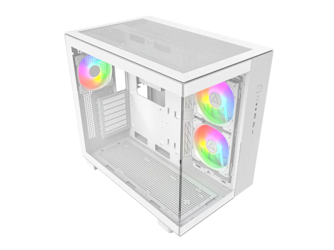 MONTECH KING 65 PRO ATX Mid Tower Gaming PC Case, Dual Chamber, High Airflow Mesh Panels, Supports RTX 40 Series, 3 Pre-Installed ARGB Fans, Tool-Free Access - White