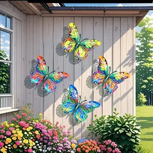 4-Piece Metal Butterfly Wall Decor Set, Colorful Garden Ornaments, Indoor Outdoor Metal Crafts, Perfect Gift for Friends and Family