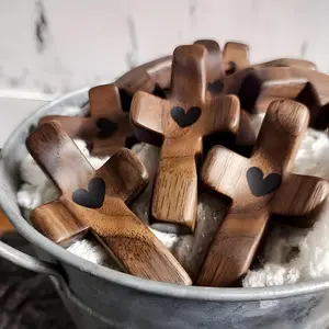 20 PCS Wooden Cross Fidget – "Cross My Heart" Walnut Pocket Cross for Anxiety Relief, Prayer, and Meditation, Christian Gift Toy for Kids & Adults