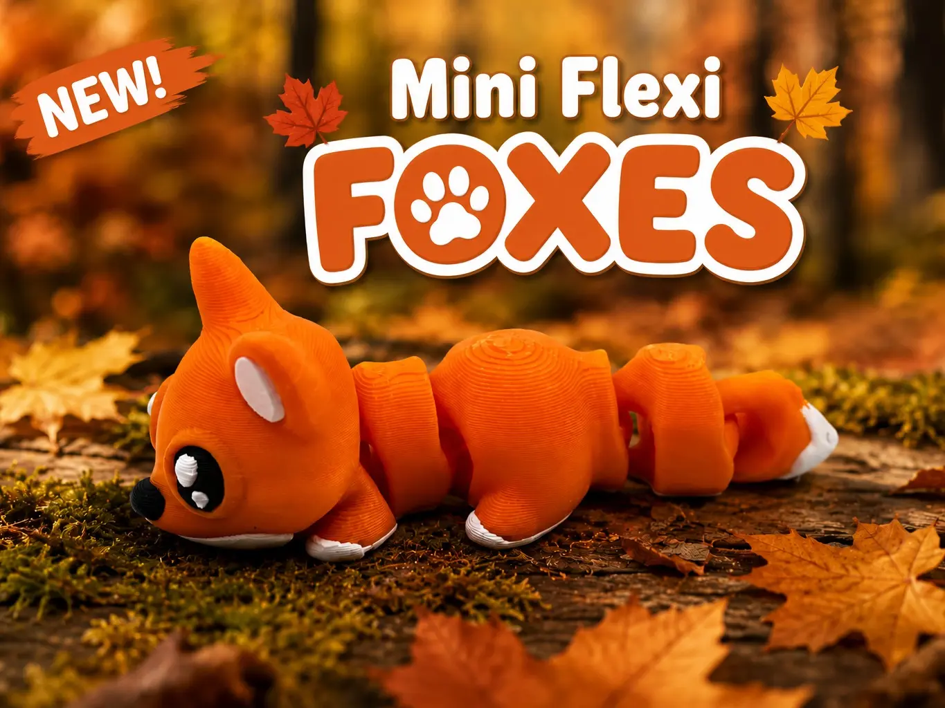 Cute 3D Printed Mini Flexi Fox | Articulated Desk Fidget Toy & Pocket Pet