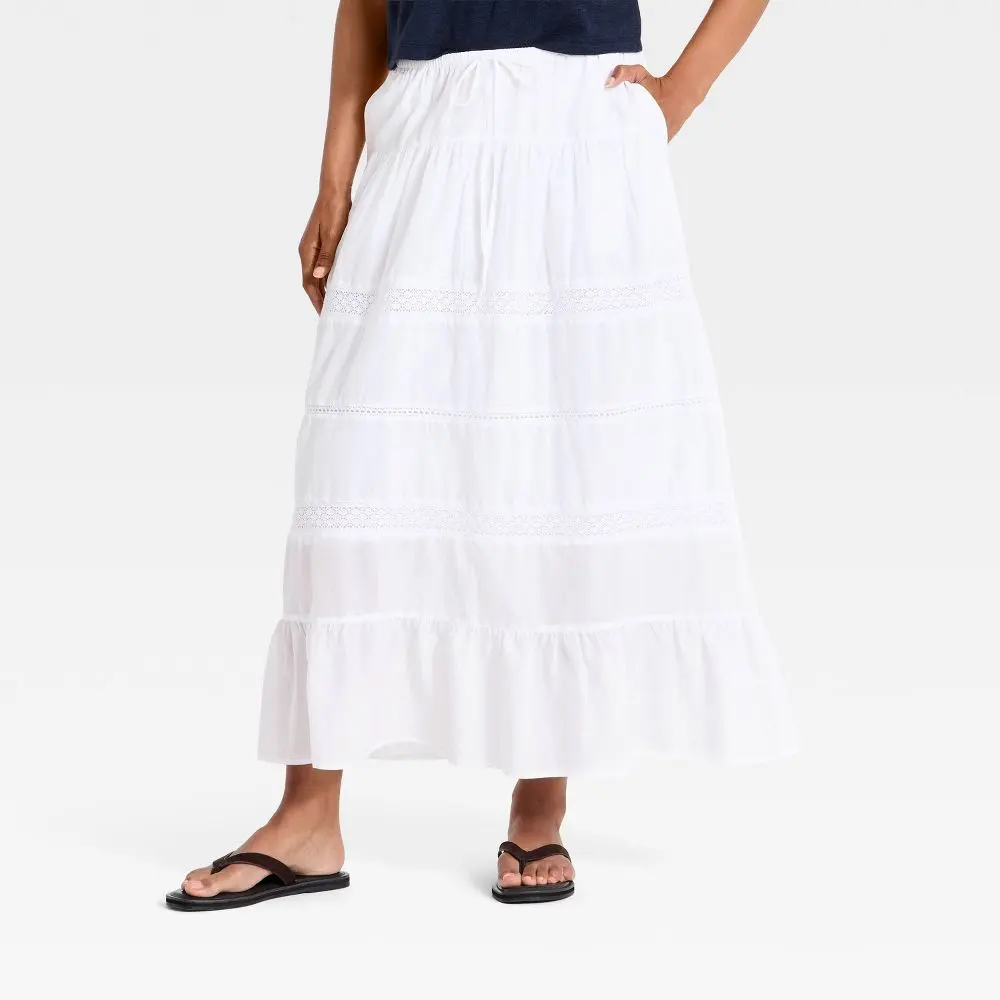 Women's Chic Lace Maxi Full Skirt - Adjustable Garment with Pocket, Premium Fabric, Fit