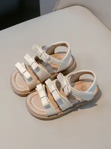 Girls' Bow Open-Toe Sandals, Sweet Cream Princess Style, Casual Footwear for Daily Wear, Outdoor Activities, Kindergarten