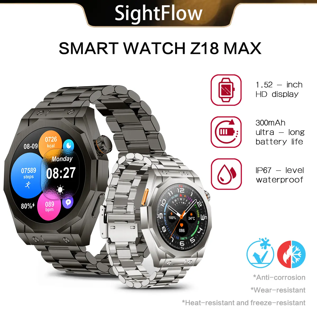 Round Smart Watch with Large Dial & Long Lasting Battery - Make Calls Play Music 30+ Sports Modes Health Tracking for Fitness Enthusiasts Busy Professionals Daily Wear Wearable Smartphone. Monitor Wristwatch
