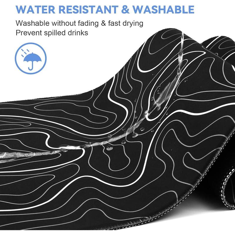 Pad Gaming Mousepad 31.5 x 11.8in Large  Pad for Keyboard and  with Anti-Slip Rubber Base, Keyboard Pad XL  Mat for  and Office(Black with White Topographic Line)