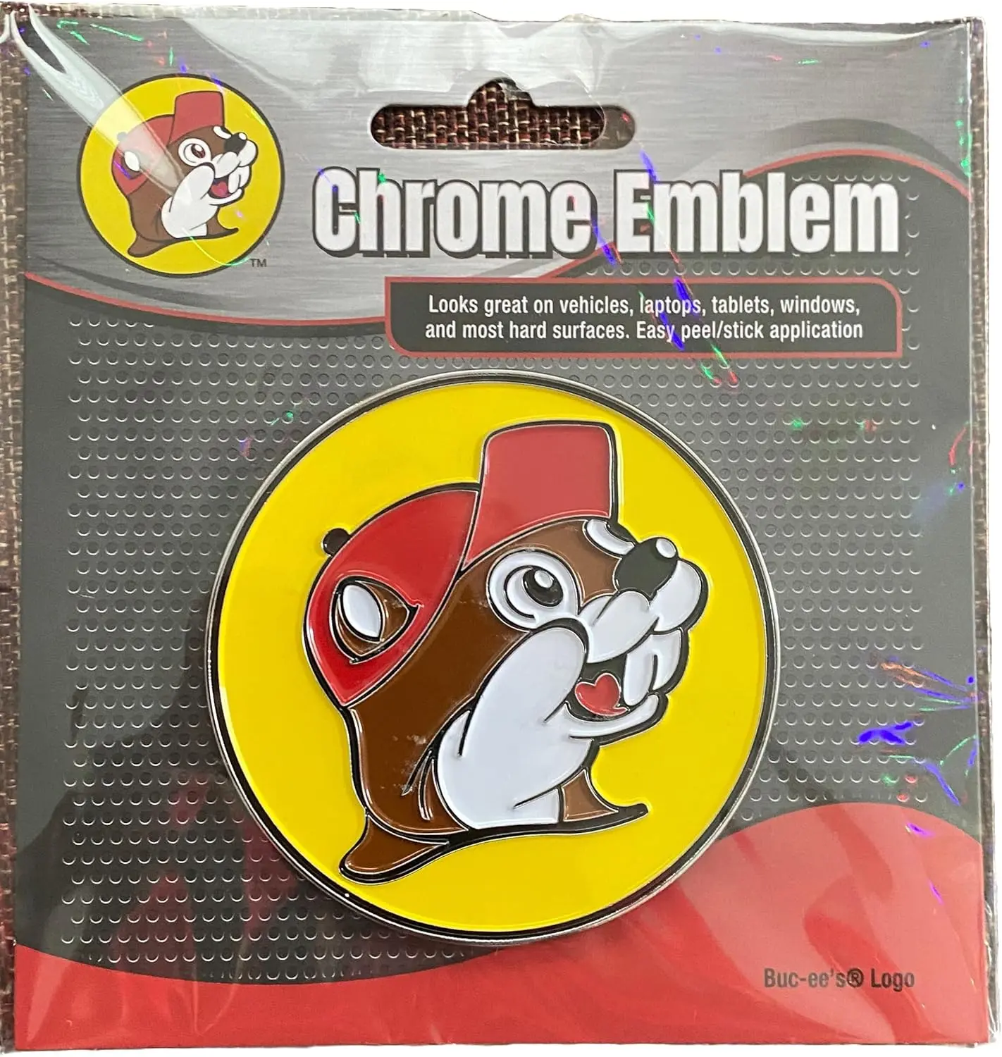Buc-ee's Logo Chrome Emblem, 3-Inch, Yellow