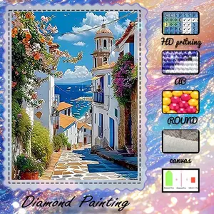 DIY 5D Flocking Diamond Painting Kit, AB Drill, Fairy Dust Drill, Crystal Drill, Seascape, White Wall, Floral Diamond Embroidery, Special Craft Diamond Art Kit, Wall Decor, Gift for Family, Lover, Friends