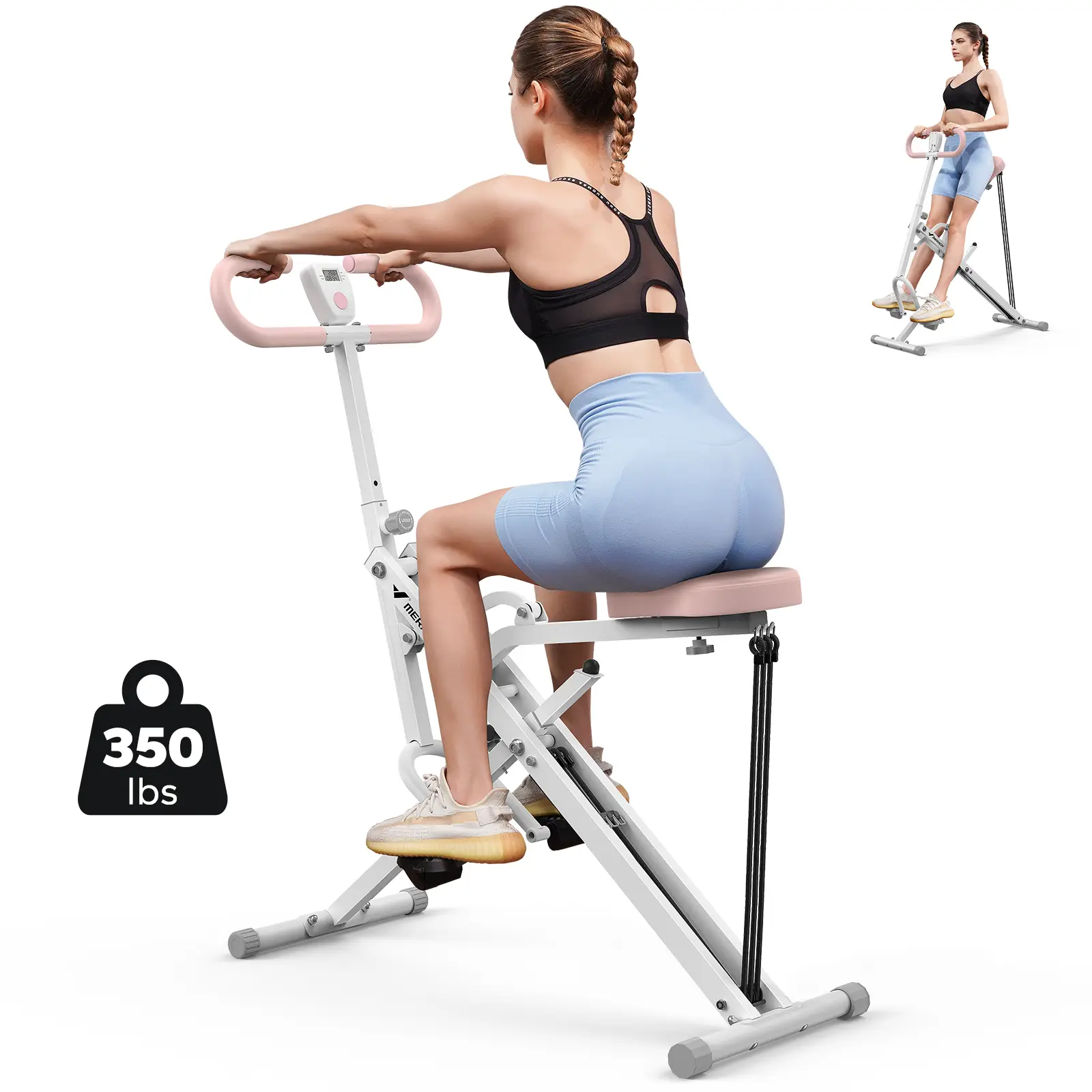 MERACH Squat Machine Glutes Workout Adjustable Resistance Foldable Exercise Equipment Leg Exercise Machine with 350lbs Weight Capacity, Rowing Machine