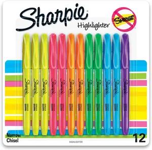 Sharpie Pocket Style Highlighters, Assorted Fluorescent, 12 Count, Chisel Tip, Perfect for Office, School, and Bible Study