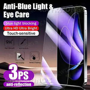 KAYKWONG'S 3pcs Anti-Blue Light HD Tempered Glass Screen Protector for iPhone 17 Pro Max, Compatible with iPhone 13/14/15/16/17, Full Coverage, Eye Protection, Anti-Fingerprint