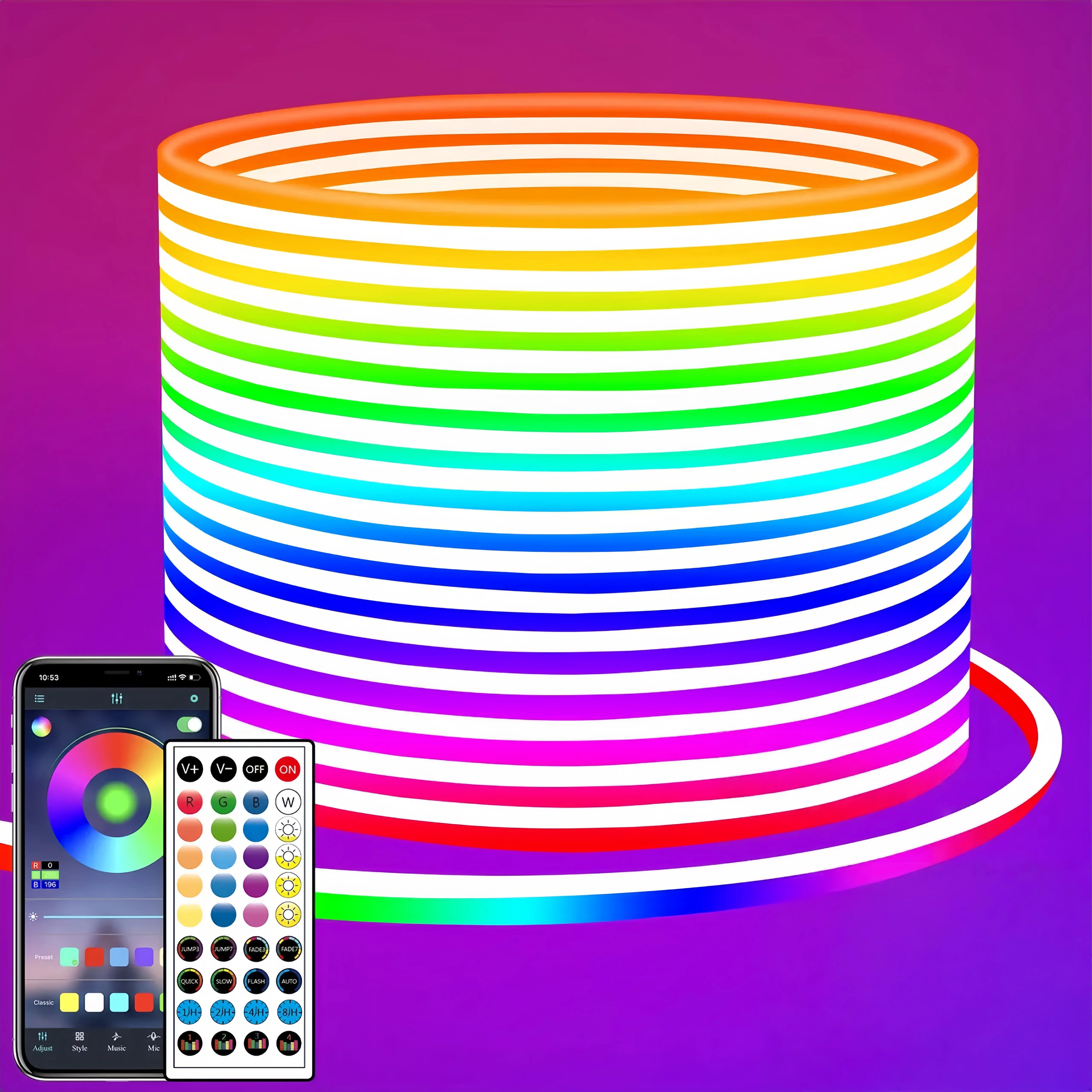 RGBIC Smart Neon LED Strip Lights, Super Bright Flexible Rope Light with Bluetooth APP, Remote Control, Music Sync & Adjustable Brightness for Aesthetic Bedroom, Chill Room & Wall Decor