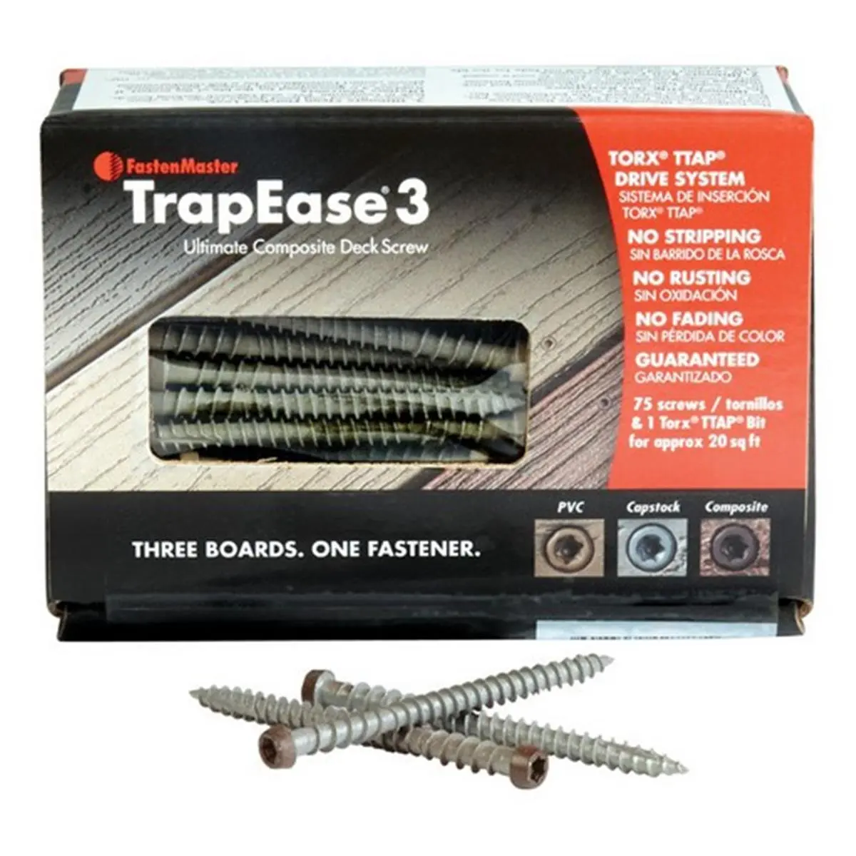 212 MAIN Fastenmaster FMTR321275SLMD 2.5 in. Carbon Steel Dual-Threaded Composite Deck Screws, 75-Piece Flat Head Self-Drilling Screws with Torx TTAP Drive for Sailing, Outdoor Water Sports