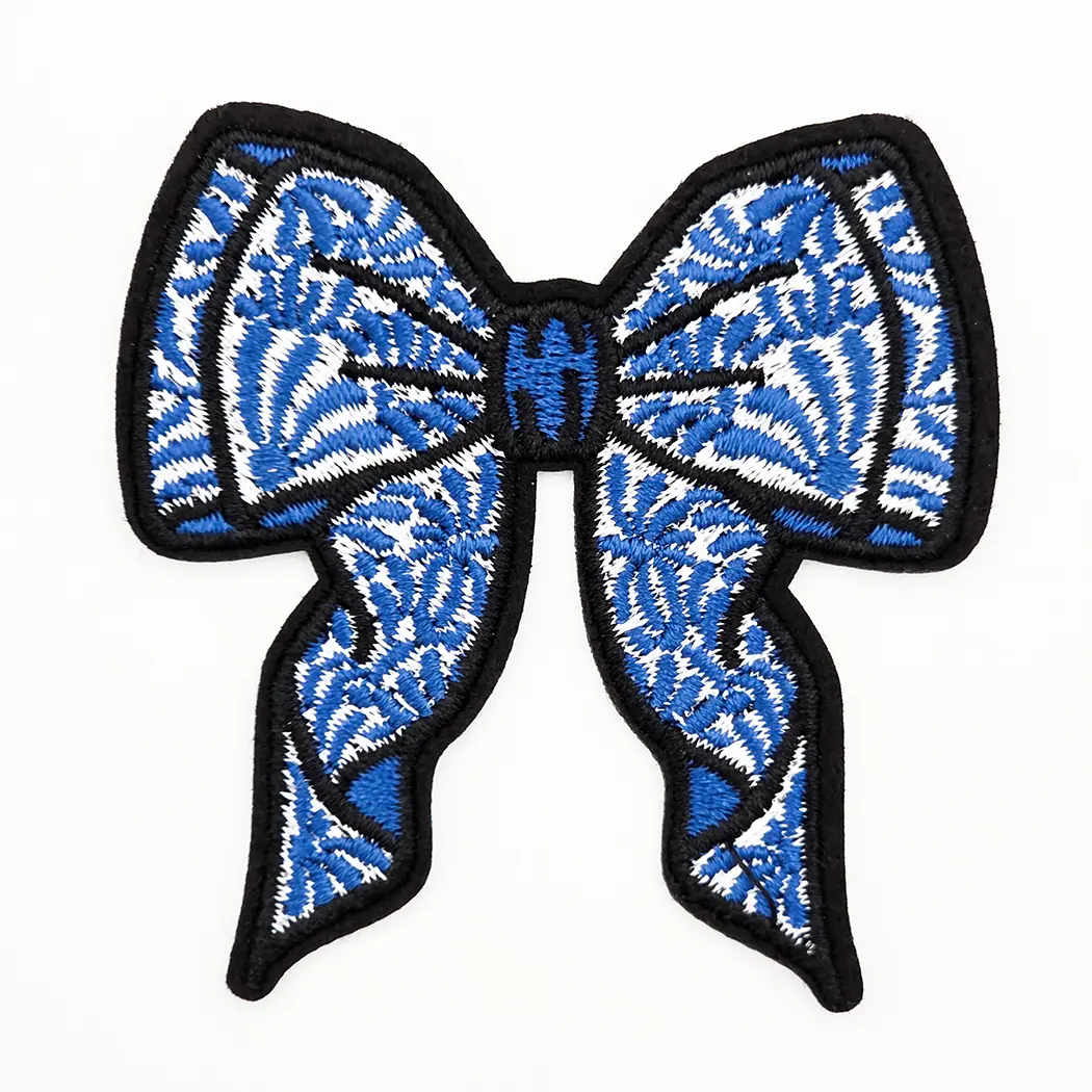 Blue & Silver Bow Embroidered HAT/POCKET Patch