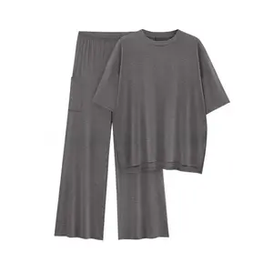 2025 Women's 2 Piece Loungewear Set Modal Blend Short Sleeve Wide Leg Lounge Pants Pajama Casual Essentials Comfortable Soft Everyday Wear Relaxed Cozy Daily Outfit wome swear