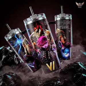Vi Arcane League of L TFT 40oz Tumbler Quote Design with Blue Energy Mechanical Art Vacuum Insulated Stainless Steel Cup Comfort Handle Hot Cold Beverage Container for Games Birthday Gift Arcane Lovers
