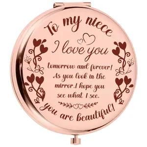 Fashion Letter Pattern Makeup Mirror, Portable Polished Glass Mirror, Round Compact Mirror, Dual-Sided 1x/2x Magnifying Pocket Mirror, Travel Hand Mirrors